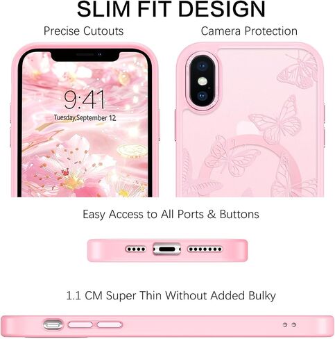 BENTOBEN for iPhone Xs Max Case, Cute Butterfly Pattern Magnetic Case [Compatible with MagSafe] Translucent Matte Slim Women Girl Protective Cover Cases for iPhone Xs Max 6.5 inch, Pink in Saudi Arabia