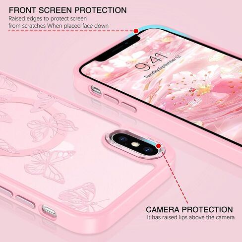 BENTOBEN for iPhone Xs Max Case, Cute Butterfly Pattern Magnetic Case [Compatible with MagSafe] Translucent Matte Slim Women Girl Protective Cover Cases for iPhone Xs Max 6.5 inch, Pink in Saudi Arabia