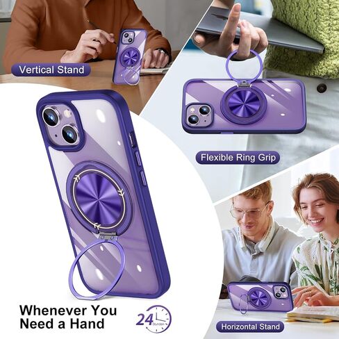 360 ° حلقة قابلة للتدوير و 180 درجة قابلة للطي للـ iPhone 14 Pro Max Case واضحة ، متوافقة مع Magsafe ، غير صفراء ، حماية للهاتف المغنطيسي للنساء ، الأرجواني ، الأرجواني in Saudi Arabia