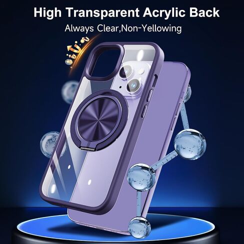 360 ° حلقة قابلة للتدوير و 180 درجة قابلة للطي للـ iPhone 14 Pro Max Case واضحة ، متوافقة مع Magsafe ، غير صفراء ، حماية للهاتف المغنطيسي للنساء ، الأرجواني ، الأرجواني in Saudi Arabia
