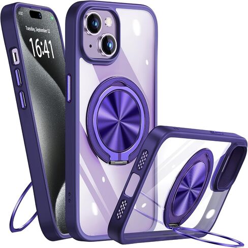 360 ° حلقة قابلة للتدوير و 180 درجة قابلة للطي للـ iPhone 14 Pro Max Case واضحة ، متوافقة مع Magsafe ، غير صفراء ، حماية للهاتف المغنطيسي للنساء ، الأرجواني ، الأرجواني in Saudi Arabia