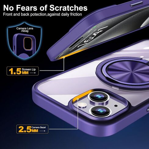 360 ° حلقة قابلة للتدوير و 180 درجة قابلة للطي للـ iPhone 14 Pro Max Case واضحة ، متوافقة مع Magsafe ، غير صفراء ، حماية للهاتف المغنطيسي للنساء ، الأرجواني ، الأرجواني in Saudi Arabia