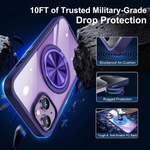 360 ° حلقة قابلة للتدوير و 180 درجة قابلة للطي للـ iPhone 14 Pro Max Case واضحة ، متوافقة مع Magsafe ، غير صفراء ، حماية للهاتف المغنطيسي للنساء ، الأرجواني ، الأرجواني in Saudi Arabia