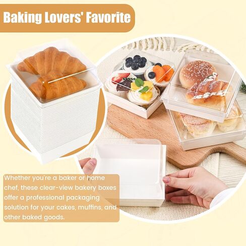 VGOODALL 48PCS Charcuterie Boxes with Clear Lids, 5.3" x 4.9" x 2.6" To Go Cookie Bakery Box for Cake Slice Pastry Sandwich Dessert (Brown) in Kuwait