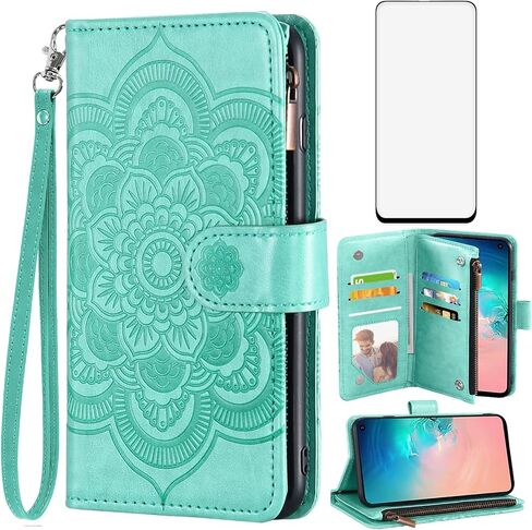 Asuwish Phone Case for Samsung Galaxy S10e Wallet Woallet with with presped glass screen protector و Flower Leather Flip Card Card stand lanyard accessories s 10e 10se se10 women men men brown in Kuwait