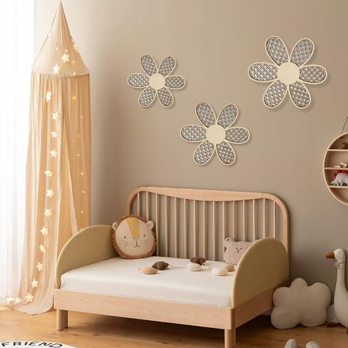 6 Pcs Boho Nursery Decor, Daisy Flower Woven Macrame Wall Hanging 3 Size Pink Decor Flower Wall Decor Boho Wall Decor for Girl Nursery Bedroom Room Dorm Wall Art (Pink+Brown+White) in Saudi Arabia
