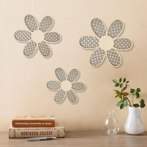 6 Pcs Boho Nursery Decor, Daisy Flower Woven Macrame Wall Hanging 3 Size Pink Decor Flower Wall Decor Boho Wall Decor for Girl Nursery Bedroom Room Dorm Wall Art (Pink+Brown+White) in Saudi Arabia