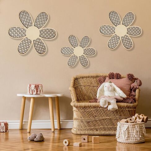 6 Pcs Boho Nursery Decor, Daisy Flower Woven Macrame Wall Hanging 3 Size Pink Decor Flower Wall Decor Boho Wall Decor for Girl Nursery Bedroom Room Dorm Wall Art (Pink+Brown+White) in Saudi Arabia