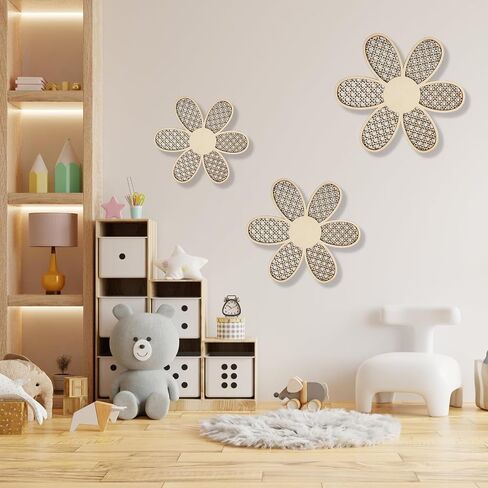 6 Pcs Boho Nursery Decor, Daisy Flower Woven Macrame Wall Hanging 3 Size Pink Decor Flower Wall Decor Boho Wall Decor for Girl Nursery Bedroom Room Dorm Wall Art (Pink+Brown+White) in Saudi Arabia