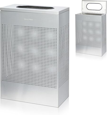 Alpine Black Commercial Trash Can - Large Perforated 13 Gallon Trash Can Open Top, Modern Metal Heavy Duty Garbage Can for Indoor & Outdoor in Office, Commercial Bathroom, Hotel, Lobby, and Businesses in Kuwait