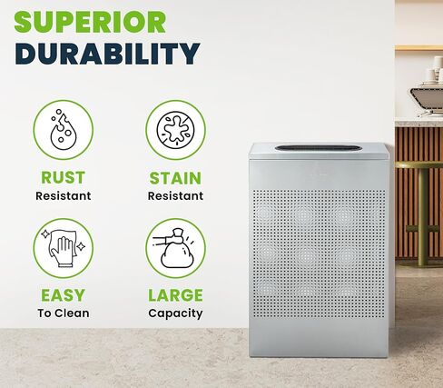 Alpine Black Commercial Trash Can - Large Perforated 13 Gallon Trash Can Open Top, Modern Metal Heavy Duty Garbage Can for Indoor & Outdoor in Office, Commercial Bathroom, Hotel, Lobby, and Businesses in Kuwait