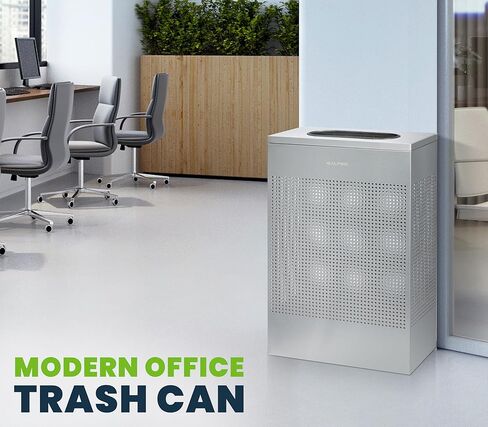 Alpine Black Commercial Trash Can - Large Perforated 13 Gallon Trash Can Open Top, Modern Metal Heavy Duty Garbage Can for Indoor & Outdoor in Office, Commercial Bathroom, Hotel, Lobby, and Businesses in Kuwait