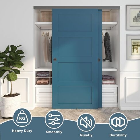 JUBEST 6FT Heavy Duty Bypass Door Hardware with Finger Pulls,Sturdy Aluminum Sliding Closet Door Track for 2 door System,Quietly and Smoothly,Fit Door Thickness 1 3/8" or 1 3/4",Easy to Install, Black in Kuwait