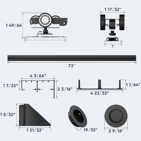 JUBEST 6FT Heavy Duty Bypass Door Hardware with Finger Pulls,Sturdy Aluminum Sliding Closet Door Track for 2 door System,Quietly and Smoothly,Fit Door Thickness 1 3/8" or 1 3/4",Easy to Install, Black in Kuwait
