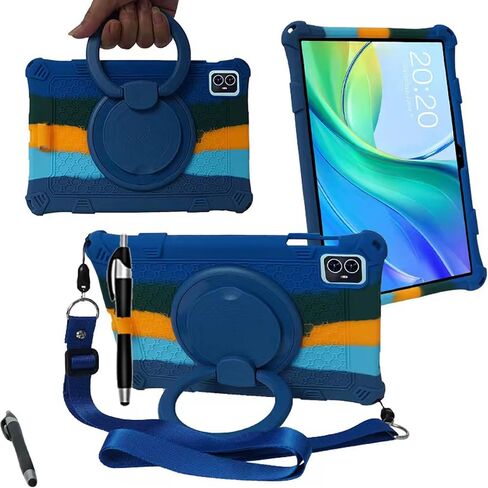 Tablet Case for 10.1 inch Teclast M50Pro / M50HD / M50 Soft Anti-Stress Silicone Case with 360° Rotate Stand/Pencil Holder/Shoulder Strap/Pen for Teclast 10.1 inch (Colorful Blue) in Saudi Arabia