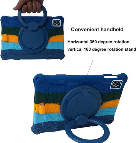 Tablet Case for 10.1 inch Teclast M50Pro / M50HD / M50 Soft Anti-Stress Silicone Case with 360° Rotate Stand/Pencil Holder/Shoulder Strap/Pen for Teclast 10.1 inch (Colorful Blue) in Saudi Arabia