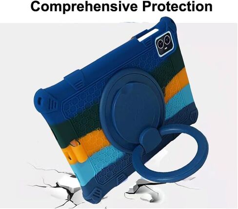 Tablet Case for 10.1 inch Teclast M50Pro / M50HD / M50 Soft Anti-Stress Silicone Case with 360° Rotate Stand/Pencil Holder/Shoulder Strap/Pen for Teclast 10.1 inch (Colorful Blue) in Saudi Arabia