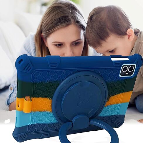 Tablet Case for 10.1 inch Teclast M50Pro / M50HD / M50 Soft Anti-Stress Silicone Case with 360° Rotate Stand/Pencil Holder/Shoulder Strap/Pen for Teclast 10.1 inch (Colorful Blue) in Saudi Arabia