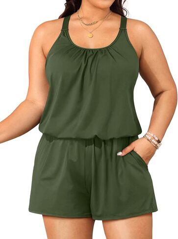 Tempt Me Black Romper One Piece Swimsuits with Short - Women Boyleg with Pockets Bathing Suit Swimwear XL in Kuwait