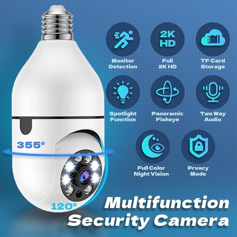 MCJ 2K / 4MP Light Bulb Security Camera Outdoor Waterproof, 2.4GHz Wireless WiFi Light Socket Camera for Home Secuity with Motion Detection and Alarm, Color Night Vision (IK580) in Saudi Arabia