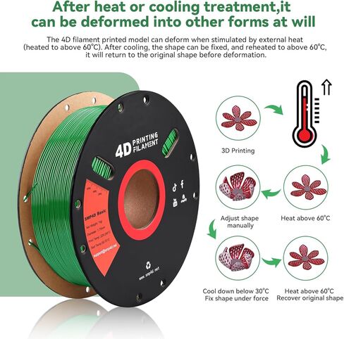 خيوط SMP للطابعة ثلاثية الأبعاد (خيوط 4D) 1.75 مم 1 كجم، مادة بوليمر ذاكرة الشكل، دقة الأبعاد +/-0.03 مم، خيوط 1.75 مم لطابعات Bambu Lab X1/P1P/A1، Creality K1C FDM ثلاثية الأبعاد، أزرق in Kuwait