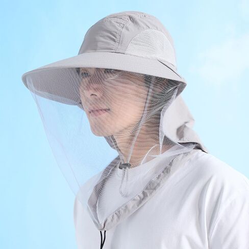 Tibeha Foldable Mosquito Hat Wide Brim with Large Neck Flap for Men Women Hiking Gardening Fishing Sun Hat in Saudi Arabia