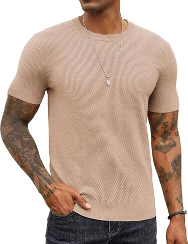 COOFANDY Mens Knit T-Shirts Summer Waffle Shirts Vintage Shirts Short Sleeve Crew Neck Tee Shirt Casual Crochet Top in Saudi Arabia