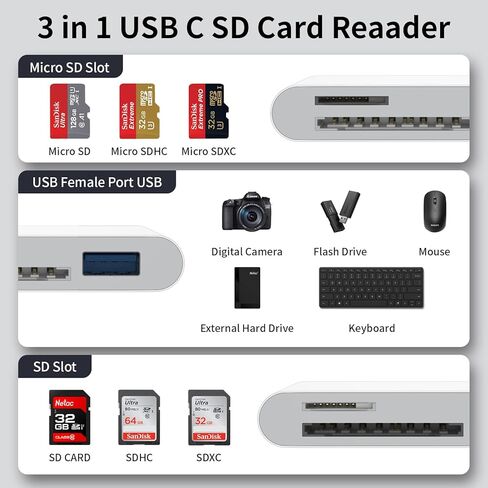 USB C SD Memory Card Reader [Apple MFi Certified] Type C to SD Card Adapter for iPhone 15 USB C Camera Adapter Trail Camera Viewer for iPhone 16 15 iPad MacBook Air/Pro Galaxy, Plug and Play in Kuwait