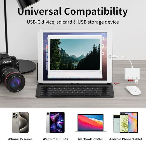 USB C SD Memory Card Reader [Apple MFi Certified] Type C to SD Card Adapter for iPhone 15 USB C Camera Adapter Trail Camera Viewer for iPhone 16 15 iPad MacBook Air/Pro Galaxy, Plug and Play in Kuwait