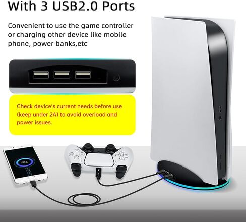 حامل عمودي Mcbazel RGB لوحدة تحكم PS5، حامل ألعاب بقاعدة LED مع محور USB متوافق مع وحدة تحكم PS5 - أسود in Saudi Arabia