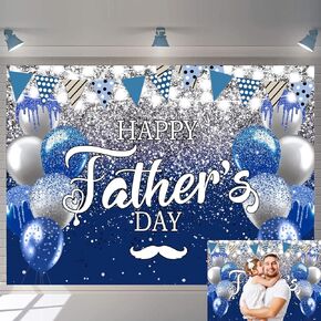 Happy Father's Day Backdrop 7X5ft I Love Dad Blue Sliver Glitter Father's Day Photography Backdrop Banner for Thank You Daddy Festival Decor Fathers Day Family Party Supplies (7X5FT(82x59inch))