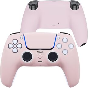 eXtremeRate Luna Redesigned Front Shell Touchpad Compatible with ps5 Controller BDM-010 020 030 040 050, Replacement Bottom Shell Back Cover Compatible with ps5 Controller - Cherry Blossoms Pink