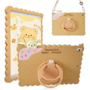 Case for iPad 9th/8th/7th Generation (2021/2020/2019) Silicone Kids Case for iPad 10.2 Inch with 360° Rotating Stand/Shoulder Strap, Tablet Cover for iPad 10.2 Inch,Brown