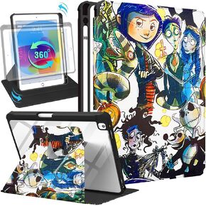 Besoar for iPad 9th/8th/7th Generation 10.2 inch Case Cute Cartoon Kawaii for Girls Kids Girly Women Design Covers,360 Degree Rotating Folio Stand Pencil Holder for Apple i Pad 9/8/7 Gen,Skeleton CP