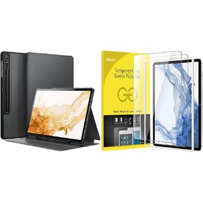 JETech Samsung Galaxy Tab Tab S8 Plus 2022 / S7 FE 2021 / S7 Plus 2020 12.4-Inch Slim Folio Stand Case and Tempered Glass Screen Protector Bundle