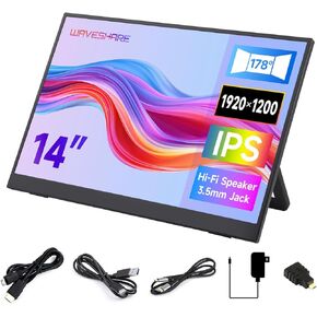waveshare Luckfox 14inch Portable Monitor with Stand, IPS Screen, Mini HDMI Interface, 1920 × 1200 Full HD, 178° Viewing Angle, ABS Case, 100% sRGB High Color Gamut, Supports HDR, No Touch