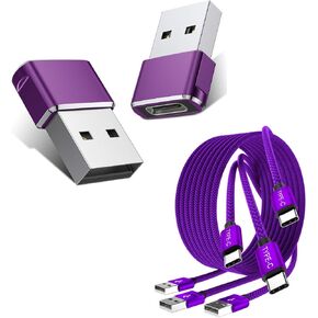 Basesailor USB to USB C Adapter 2Pack with Type C Charger Cable 3-Pack 3.3/6.6/10FT for iPhone 15 Pro Max,Samsung Galaxy Tab S9 A21 A51 A52 A53 A54 A70 A72 A73 A42 A34 A33 A14 A12 A22,S24 S23 S22 Ultr