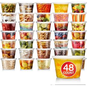 Stock Your Home 32oz Plastic Deli Containers with Lids (48 Pack), Disposable Plastic Food Storage Containers with Lids, Reusable Freezer Containers, To Go Soup Containers with Lids, Microwave Safe