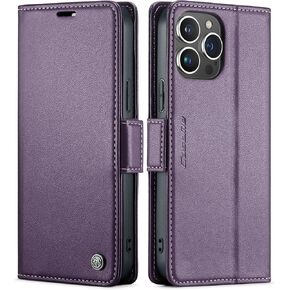 QLTYPRI Wallet Case for iPhone 15 Pro Max, Premium PU Leather Magnetic Flip Folio Case with RFID Blocking Credit Card Slots Kickstand Shockproof Protective Phone Case Cover - Purple