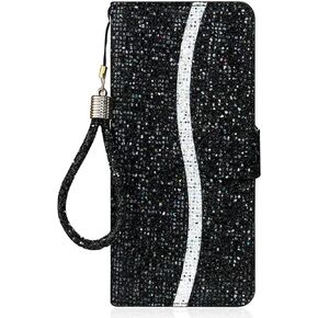 حقيبة محفظة Guppy Bling متوافقة مع iPhone 14 Pro Max ، محفظة حظر PU Flip مع إغلاق مغناطيسي معصم معصم المدمج في حالة واقية - Blue