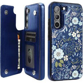uCOLOR for Samsung Galaxy A54 5G Wallet Case with Card Holder Slot Folio Flip PU Leather Kickstand Double Magnetic Clasp and RFID Blocking Design Cover (Blue Daisy, Galaxy A54 5G)