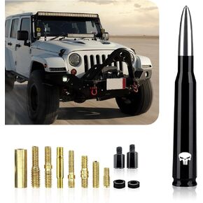 1 PC Car Bullet Antenna, Tusk Skull Printed Alloy Waterproof Stable Signal Receiving Equipment, Personalized Appearance External Antenna, for Ford F150 Wrangler Jeep Chevrolet (Silver)