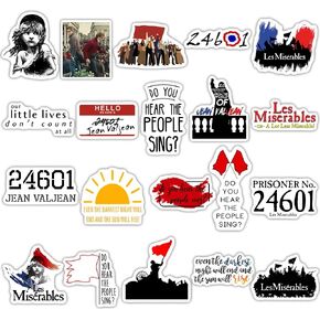 20 PCS Stickers Pack Les Aesthetic Miserables Vinyl Colorful Waterproof for Water Bottle Laptop Bumper Car Bike Luggage Guitar Skateboard 3 Inch