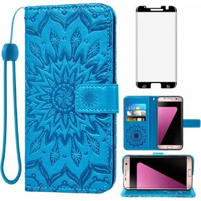 Phone Case for Samsung Galaxy S7 Edge Wallet Cases with Tempered Glass Screen Protector Leather Flip Cover Card Holder Stand Cell Glaxay S7edge Gaxaly S 7 Plus Galaxies GS7 7s 7edge Women Men Gray