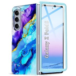 Btscase for Samsung Galaxy Z Fold 5 Case,Built in Front Screen Protector,Gold Glitter Marble Pattern Hard PC Slim Shockproof Full Body Drop Protective Case for Galaxy Z Fold 5 5G, Rose Gold