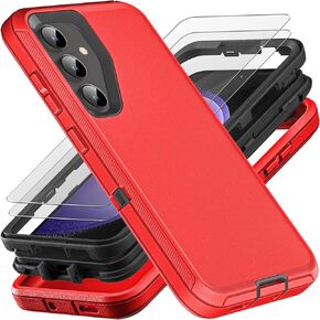 for Samsung Galaxy S23 FE Case, Military Grade 3 in 1 Heavy Duty Shockproof/Drop Proof/Dust Proof Case with 2Pcs Tempered Glass Screen Protector (Black/Grey)