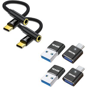 ENVEL USB C Headphone Adapter Black, USB C to USB Adapter, 4 Pack USB 3.0 Male to USB Female OTG Converter