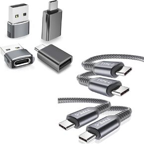 Basesailor USB to USB C Adapter Bundle with USB C to C 100W Cable, Compatible with MacBook Pro,iPad Air 4 5 5th Mini 6 Generation,Surface Go 2,Samsung Galaxy S20 S21 S22