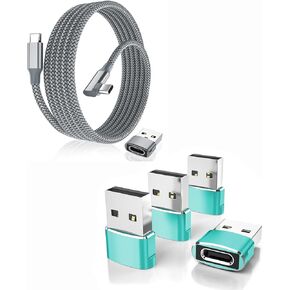 Elebase 5Pack USB to USB C Adapter and Right-Angled USB Type C to C 100W Cable,for Apple Watch Ultra iWatch 7 8 SE,iPhone 12 13 14 15 Pro Max Plus,Airpods,iPad 8th 9th 10th Air 4th 5th Mini 6th