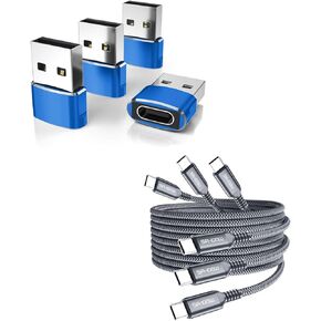Elebase 4 Pack USB to USB C Adapter and 3 Pack USB C to Type C 100W Cable 3.3/6.6/10ft for for Apple iPhone 12 13 14 15,iPad 8 8th 9 9th 10 10th Air 4th 5 Mini 6 6th Generation,Samsung Galaxy